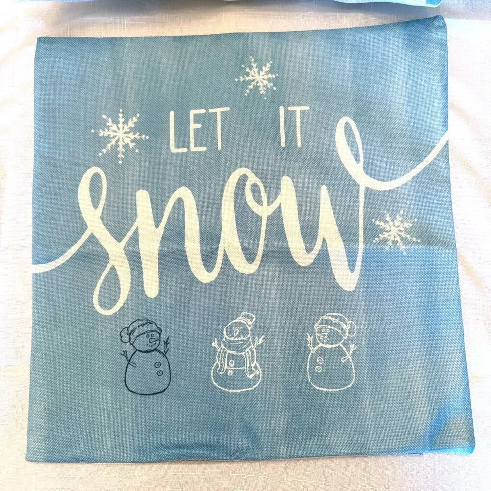 Holiday Decorative Throw Pillow Cover With Let It Snow Design and Snowmen Accent